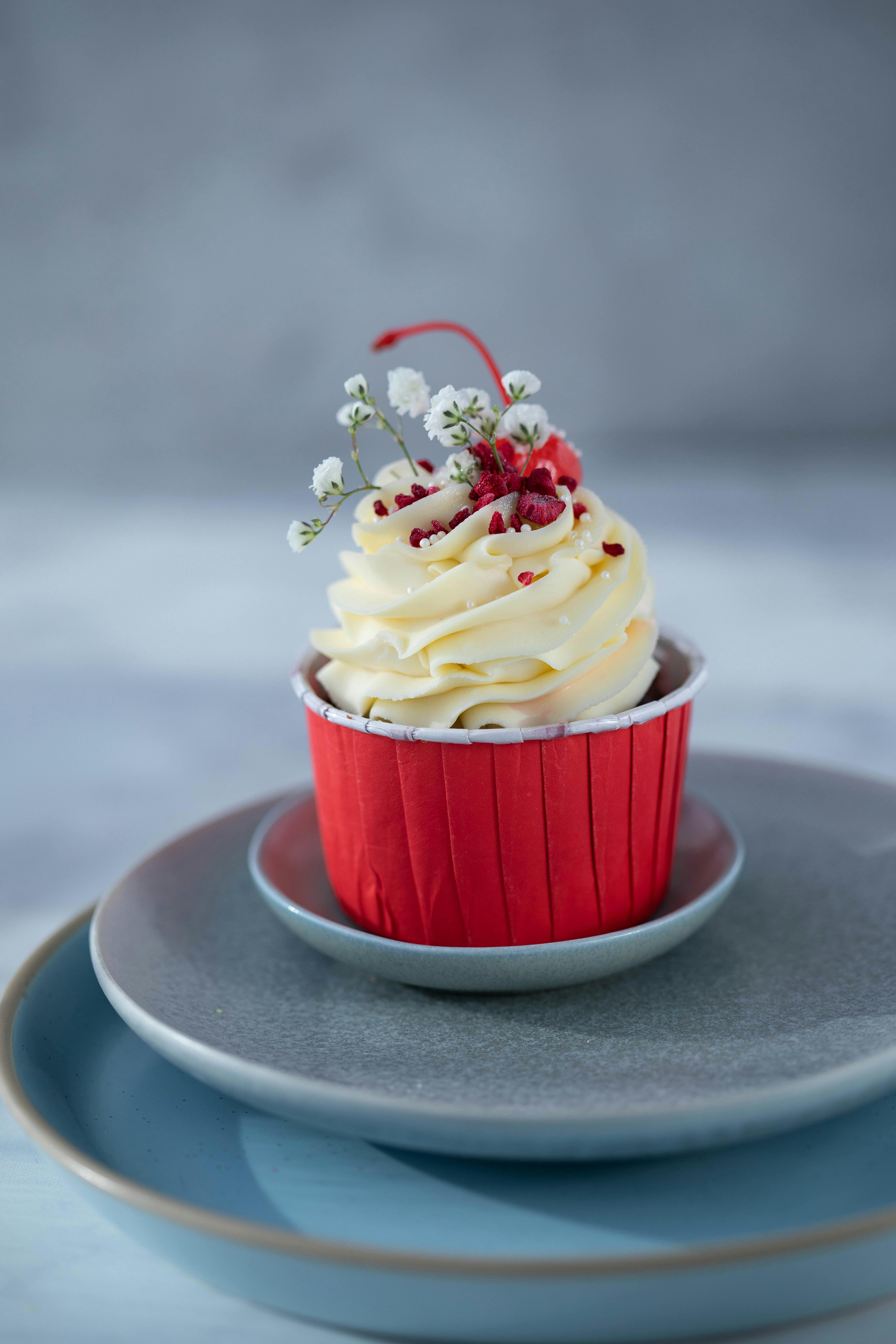 Chocolate cupcake in red wrapper